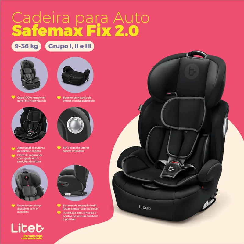 Cadeirinha Safemax Fix 2.0 Isofix 9-36 Kg Preta Litet - BB459